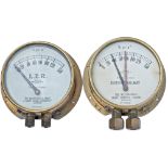 A Pair of locomotive cab brass cased Duplex pressure gauges, one marked on the dial LER (London