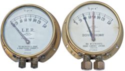 A Pair of locomotive cab brass cased Duplex pressure gauges, one marked on the dial LER (London