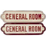 North Eastern Railway enamel doorplates GENERAL ROOM, a pair in the different colours. Both in