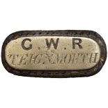 Great Western Railway brass cashbag plate G.W.R. TEIGNMOUTH. Hand engraved brass measures 2.75in x