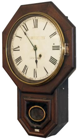 North British Railway 13in mahogany cased drop dial railway clock supplied to the NBR circa 1900