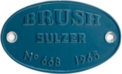 Diesel worksplate BRUSH SULZER No 668 1965 ex BR Class 47 originally numbered D1906 then 47230 in