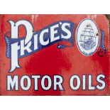 Motoring enamel advertising sign PRICE'S MOTOR OILS. Double sided with wall mounting flange measures