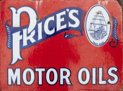 Motoring enamel advertising sign PRICE'S MOTOR OILS. Double sided with wall mounting flange measures