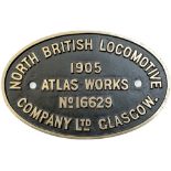 Worksplate NORTH BRITISH LOCOMOTIVE COMPANY LTD GLASGOW ATLAS WORKS No 16629 1905 ex Barry Railway F
