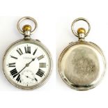 Great Central Railway nickel cased Railway Pocket Watch with top wind and push button set Swiss