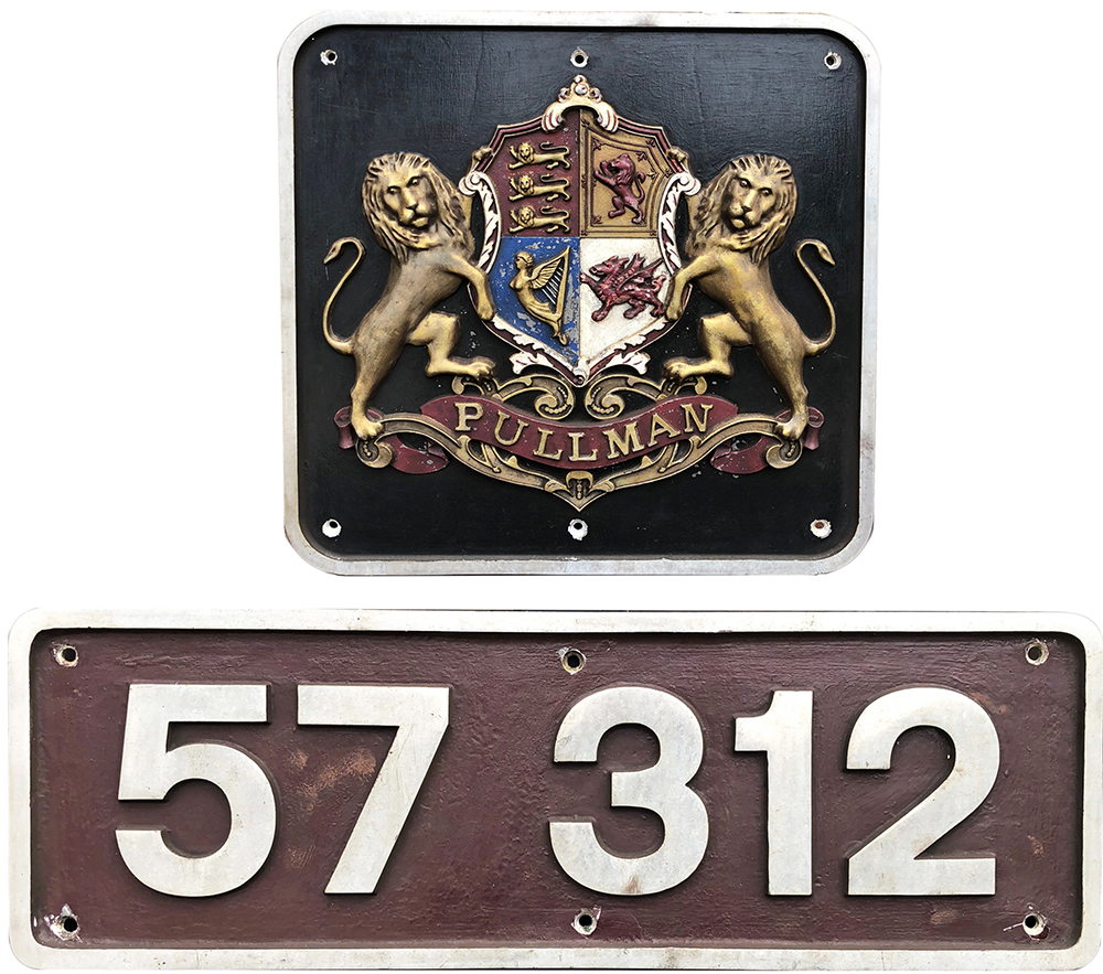 BR diesel cabside numberplate 57312 together with a Pullman Crest off the same loco. Ex Class 47