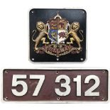 BR diesel cabside numberplate 57312 together with a Pullman Crest off the same loco. Ex Class 47