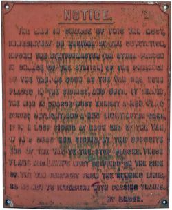 GWR non titled cast iron sign NOTICE THE MAN IN CHARGE OF THIS VAN etc re EXHIBITING A RED FLAG.