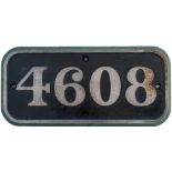 GWR cast iron cabside numberplate 4608 ex Collett 0-6-0 PT built at Swindon in 1942. Allocated to