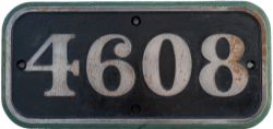 GWR cast iron cabside numberplate 4608 ex Collett 0-6-0 PT built at Swindon in 1942. Allocated to