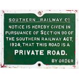 Southern Railway cast iron PRIVATE ROAD sign. In nicely face restored condition measuring 25in x