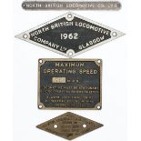 Diesel Cab Plate NORTH BRITISH LOCOMOTIVE COMPANY LTD GLASGOW 1962 ex British Railways Class 22