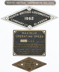 Diesel Cab Plate NORTH BRITISH LOCOMOTIVE COMPANY LTD GLASGOW 1962 ex British Railways Class 22