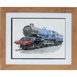 Original water gouache painting of GWR 6023 KING EDWARD II in British Railways blue livery by