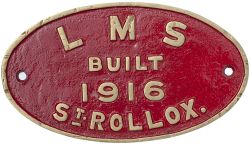 Worksplate LMS BUILT 1916 ST ROLLOX ex Caledonian Railway McIntosh 3F 0-6-0 numbered 56363.