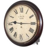 London and North Eastern Railway mahogany cased 12 inch dial clock with wire driven fusee