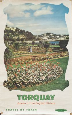 Poster BR(W) TORQUAY QUEEN OF THE ENGLISH RIVIERA published by the Western Region in 1962. Double