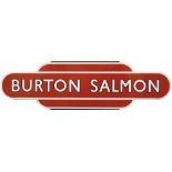 Totem BR(NE) HF with black edged letters BURTON SALMON from the former North Eastern Railway station