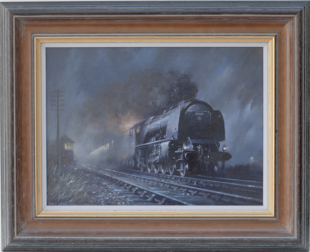 Original oil painting on canvas study for Midnight Train by Don Breckon depicting Stanier Coronation