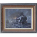 Original oil painting on canvas study for Midnight Train by Don Breckon depicting Stanier Coronation