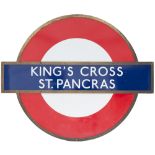 London Underground enamel target/bullseye KINGS CROSS ST PANCRAS with original bronze frame.