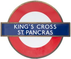 London Underground enamel target/bullseye KINGS CROSS ST PANCRAS with original bronze frame.