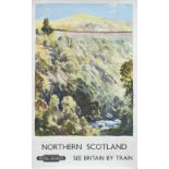 Poster BR(SC) NORTHERN SCOTLAND NEAR INVERSHIN by Jack Merriott. Double Royal 25in x 40in. In very