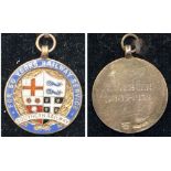 Southern Railway 9ct gold 50 years LONG SERVICE MEDAL. Enamelled face with Southern Railway Coat