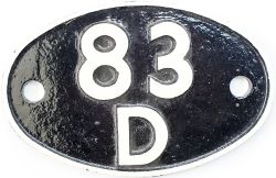 Shedplate 83D Plymouth Laira 1950-1963 with sub sheds Launceston 1958-1962, Princetown to 1956 and
