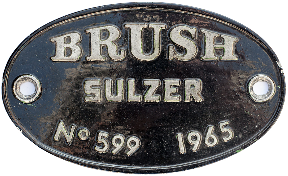 Diesel worksplate BRUSH SULZER No 599 1965 ex BR Class 47 originally numbered D1837 then 47187 in