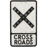 Road sign CROSSROADS with glass fruit gum reflectors. Cast aluminium with makers name GEOPI.