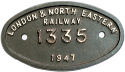 Worksplate 9x5 LONDON & NORTH EASTERN RAILWAY 1335 1947 ex Thompson B1 4-6-0 ordered in 1946 and