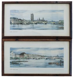 Carriage prints, a pair; LONDON WATERLOO BRIDGE and LONDON LAMBETH BRIDGE. Both are by Kenneth Steel