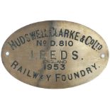 Diesel worksplate HUDSWELL CLARKE & CO LTD RAILWAY FOUNDRY LEEDS ENGLAND No D810 1953 ex