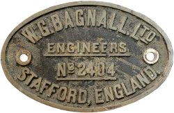 Worksplate W. G. BAGNALL LTD ENGINEERS STAFFORD ENGLAND No 2404 ex Great Western Railway Collett 0-