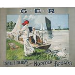 Poster G.E.R. AN IDEAL HOLIDAY ON THE NORFOLK BROADS by J. A. May. Quad Royal 40in x 50in. In