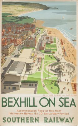 Poster SR BEXHILL-ON-SEA DE LA WARR PAVILLION AND EAST PARADE by Ronald Lampitt. Double Royal 25in x