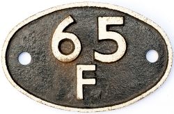 Shedplate 65F Grangemouth 1950-1973. Face restored, rear original with District casting mark.