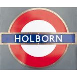 London Underground enamel target/bullseye sign HOLBORN with original bronze frame. In excellent