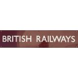 BR(M) Double Royal enamel poster board heading BRITISH RAILWAYS measuring 25in x 6in. In virtually