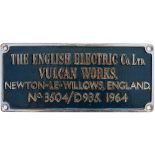 Diesel worksplate THE ENGLISH ELECTRIC CO LTD VULCAN WORKS NEWTON-LE-WILLOWS ENGLAND No 3504/ D935
