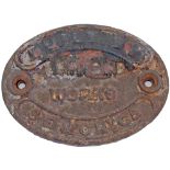 South Eastern and Chatham Railway small cast iron wagonplate BUILT BY ASHFORD WORKS SE&CRY CO. In as