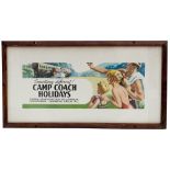 Carriage print BR(W) CAMP COACH HOLIDAYS with images of old coach and holidaying family. Measures