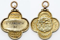 Southern Railway gold FREE PASS for all stations and steamers issued to A. Raworth (1882-1967) who