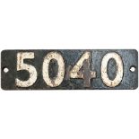 Smokebox numberplate 5040 ex Stokesay Castle. See previous lot. In lightly cleaned condition.