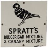 Advertising enamel sign SPRATTS BUDGERIGAR MIXTURE & CANARY MIXTURE. In very good condition with