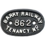 Barry Railway Tenancy House numberplate No 862. These were used on the Barry Railway tied houses.