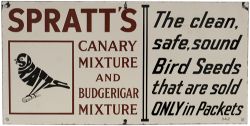 Advertising enamel sign SPRATT'S CANARY MIXTURE AND BUDGERIGAR MIXTURE THE CLEAN, SAFE, SOUND BIRD