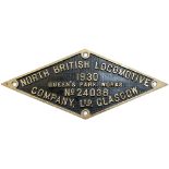 Worksplate NORTH BRITISH LOCOMOTIVE COMPANY LTD GLASGOW QUEENS PARK WORKS No 24038 1930 ex Great